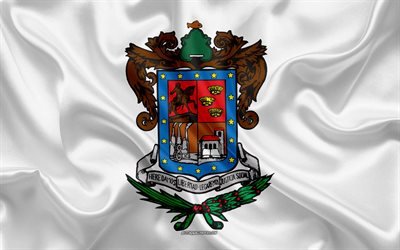 flagge von michoacan de ocampo, 4k, seide flagge, mexikanische staat michoacan de ocampo fahne, wappen, seide textur, michoacan de ocampo, mexiko