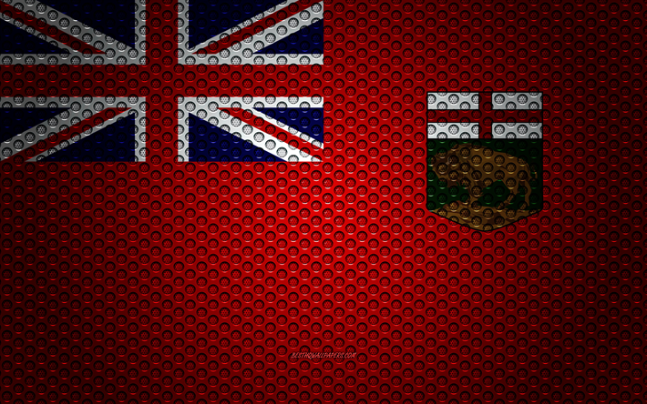 Flag of Manitoba, 4k, creative art, metalli mesh rakenne, Manitoba lippu, kansallinen symboli, Kanadan maakunnista, Manitoba, Kanada, Pohjois-Amerikassa