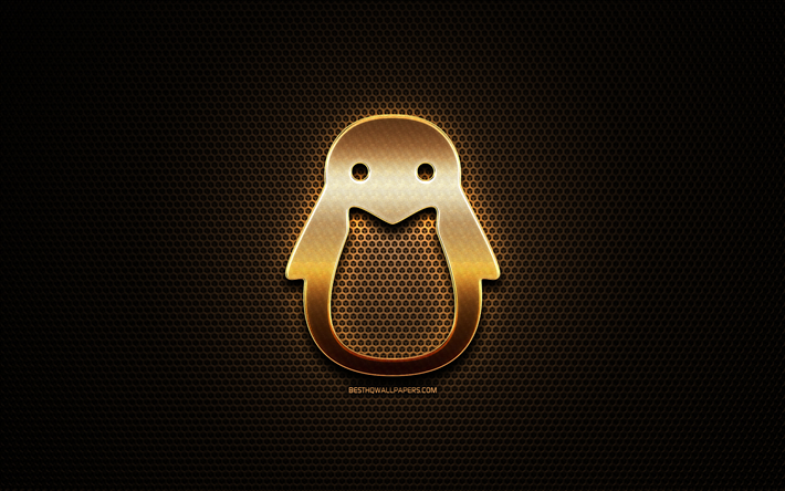 Linux logo glitter, creativo, OS, metallo, griglia, sfondo, Linux, logo, marchi