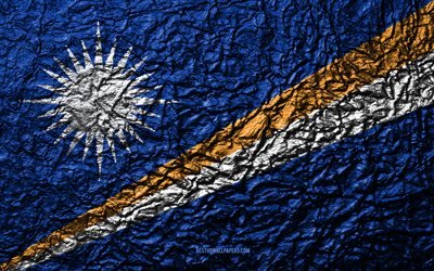 Flag of Marshall Islands, 4k, stone texture, waves texture, Marshall Islands flag, national symbol, Marshall Islands, Oceania, stone background