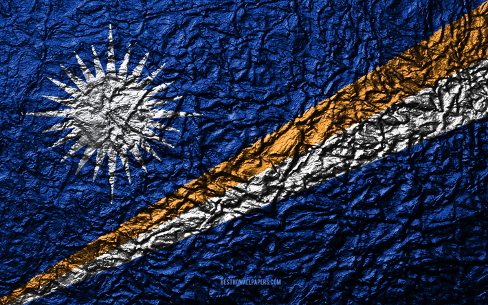 Lippu Marshall Islands, 4k, kivi rakenne, aallot rakenne, Marshallinsaarten lippu, kansallinen symboli, Marshall Islands, Oseania, kivi tausta