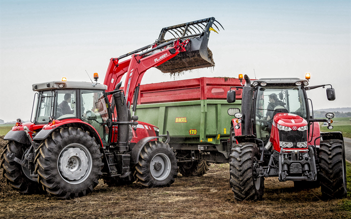 Massey Ferguson MF 7714, modern tractors, loading fertilizer, harvesting concepts, tractors, Massey Ferguson