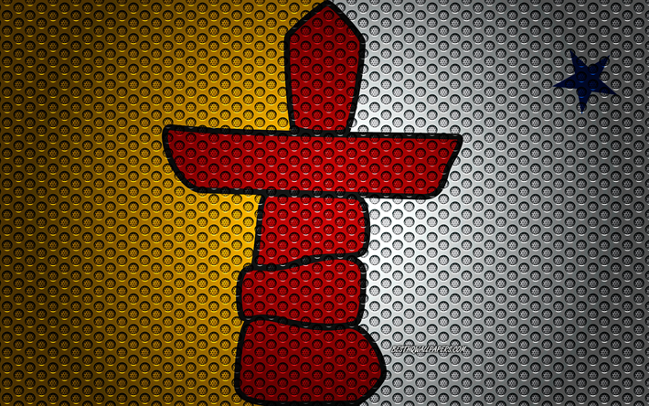 Kanada, Nunavut, Kuzey Amerika Nunavut bayrağı, 4k, yaratıcı sanat, metal mesh dokusu, Nunavut bayrak, ulusal sembol, il