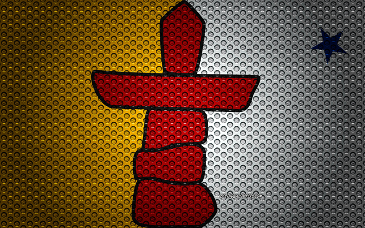 Flag of Nunavut, 4k, creative art, metal mesh texture, Nunavut flag, national symbol, provinces of Canada, Nunavut, Canada, North America