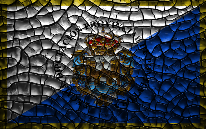 flagge von pontevedra, 4k, spanische provinzen, rissige b&#246;den, spanien, pontevedra-flag, 3d-kunst, pontevedra, die provinzen von spanien, landkreise, pontevedra 3d-flagge, europa