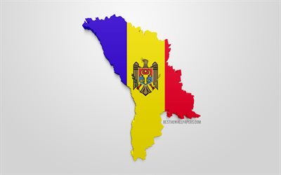 3d flag of Moldova, map silhouette of Moldova, 3d art, Moldova 3d flag, Europe, Moldova, geography, Moldova 3d silhouette