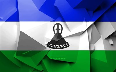 4k, Flag of Lesotho, geometric art, African countries, Lesotho flag, creative, Lesotho, Africa, Lesotho 3D flag, national symbols