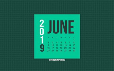 2019 June Calendar, green creative art, dark green background, 2019 calendars, June
