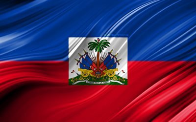 4k, Haitian flag, North American countries, 3D waves, Flag of Haiti, national symbols, Haiti 3D flag, art, North America, Haiti