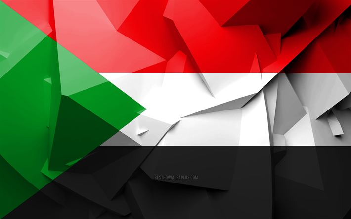 4k, flagge des sudan, geometrische kunst, afrikanische l&#228;nder, sudanesische fahne, kreativ, sudan, s&#252;dafrika, 3d flag, nationale symbole
