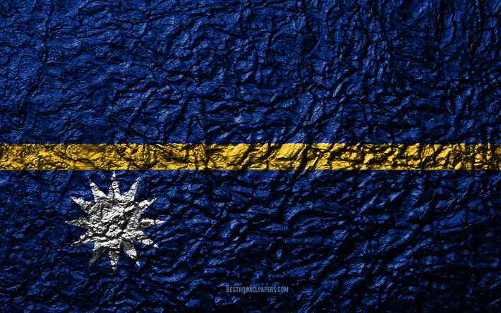 Flag of Nauru, 4k, stone texture, waves texture, Nauru flag, national symbol, Nauru, Oceania, stone background