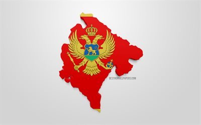 3d flag of Montenegro, map silhouette of Montenegro, 3d art, Montenegro 3d flag, Europe, Montenegro, geography, Montenegro 3d silhouette