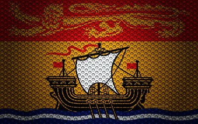 Flag of New Brunswick, 4k, creative art, metal mesh texture, New Brunswick flag, national symbol, provinces of Canada, New Brunswick, Canada, North America