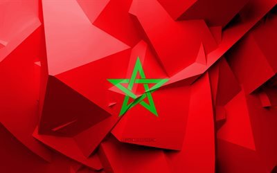 4k, Flag of Morocco, geometric art, African countries, Moroccan flag, creative, Morocco, Africa, Morocco 3D flag, national symbols