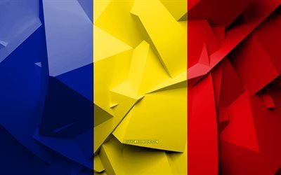 4k, Flag of Chad, geometric art, African countries, Chad flag, creative, Chad, Africa, Chad 3D flag, national symbols