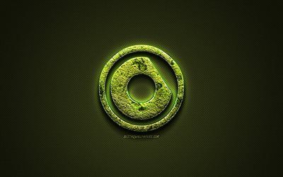 Nicky Romero logo, green creative logo, Dutch DJ, floral art logo, Nicky Romero emblem, green carbon fiber texture, Nicky Romero, creative art
