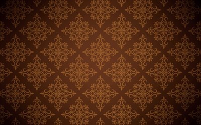brown floral pattern, 4k, floral vintage pattern, brown vintage background, floral patterns, vintage backgrounds, brown retro backgrounds