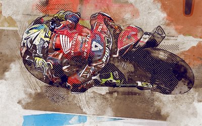 Alvaro Bautista, Honda CBR1000RR-R, Team HRC, grunge art, creative art, painted Alvaro Bautista, Spanish motorcycle racer, Honda Racing Corporation, MotoGP