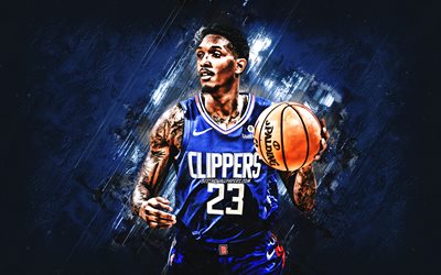Lou Williams, NBA, Los Angeles Clippers, blue stone background, American Basketball Player, portrait, USA, basketball, Los Angeles Clippers players