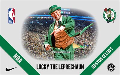Lucky Leprechaun, maskot, Boston Celtics, NBA, portr&#228;tt, Boston Celtics maskot, USA, basket, TD Garden, Boston Celtics logotyp