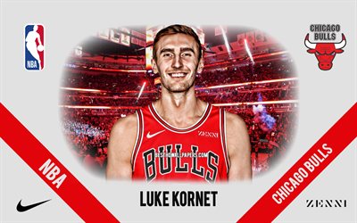 Luke Kornet, Chicago Bulls, American Basketball Player, NBA, portrait, USA, basketball, United Center, Chicago Bulls logo