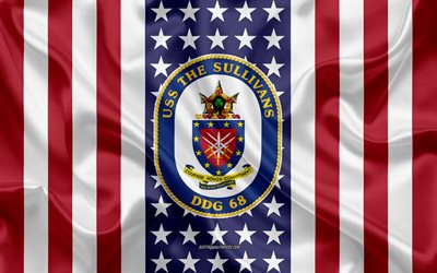 USS Os Sullivans Emblema, DDG-68, Bandeira Americana, Da Marinha dos EUA, EUA, NOS navios de guerra, Emblema da USS Os Sullivans
