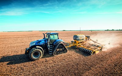 New Holland Génesis T8 435, arar el campo, 2020 tractores, tractores agrícolas, campo, maquinaria agrícola, tractores, Nueva Holanda