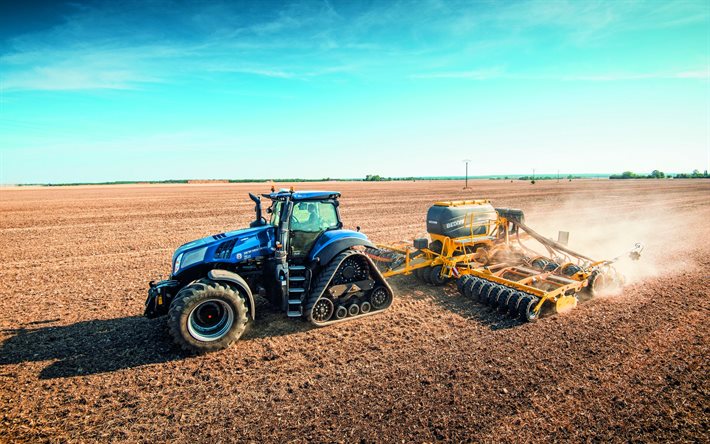 New Holland Genesis T8 435, kynt&#246; alalla, 2020 traktorit, maataloustraktorit, kentt&#228;, maatalouskoneiden, traktorit, New Holland
