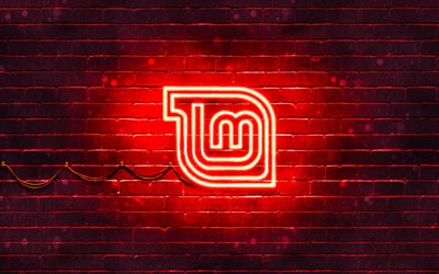 Linux Mint Mate red logo, 4k, red brickwall, Linux Mint Mate logo, Linux, Linux Mint Mate neon logo, Linux Mint Mate