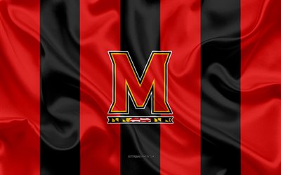 Maryland Terrapins, American football team, emblem, silk flag, red-black silk texture, NCAA, Maryland Terrapins logo, College Park, Maryland, USA, American football, University of Maryland