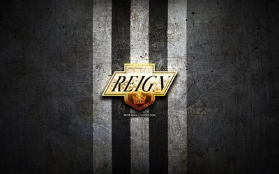Ontario Reign, golden logo, AHL, black metal background, american hockey team, American Hockey League, Ontario Reign logo, hockey, USA