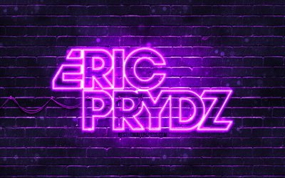 Eric Prydz mor logo, Pryda, 4k, superstars, İsve&#231; DJ&#39;ler, mor, tuğla duvar, Cirez D, Eric Sheridan Prydz, m&#252;zik yıldızları, Eric Prydz neon logo Eric Prydz logo, Sheridan, Eric Prydz