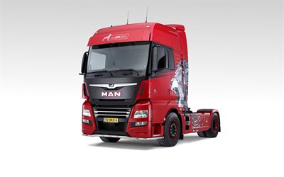 MAN TGX, 2020, Red Lion 500 Edition, punainen kuorma-auto, uusi punainen TGX, ulkoa, tuning TGX, moderni kuorma-auto, MIES