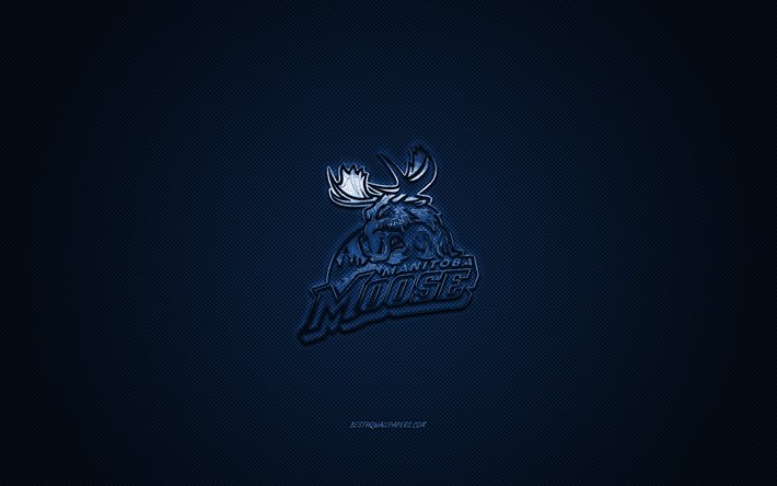 Manitoba Moose, Canadian hockey club, AHL, sininen logo, sininen hiilikuitu tausta, j&#228;&#228;kiekko, Winnipeg, Manitoba, Kanada, USA, Manitoba Moose-logo