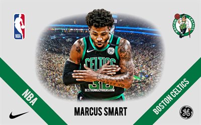 Marcus Smart, Boston Celtics, Amerikkalainen Koripalloilija, NBA, muotokuva, USA, koripallo, TD Garden, Boston Celtics-logo