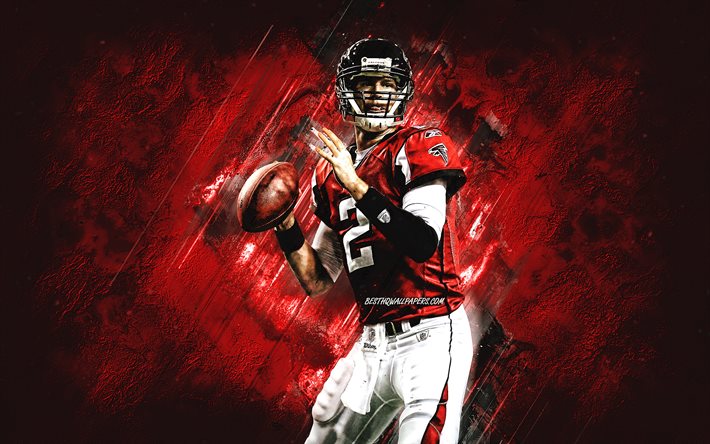 Matt Ryan, Atlanta Falcons, NFL, Futebol americano, o quarterback, retrato, pedra vermelha de fundo, A Liga Nacional De Futebol