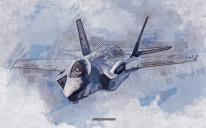 F-35, الجرونج الفن, الفنون الإبداعية, رسمت F-35, الرسم, لوكهيد مارتن F-35 البرق الثاني, الجرونج التجريد, الفن الرقمي, مقاتلة أمريكية, القوات الجوية الأمريكية, رسمت طائرة عسكرية