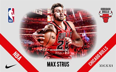 Max Strus, Chicago Bulls, American Basketball Player, NBA, portrait, USA, basketball, United Center, Chicago Bulls logo