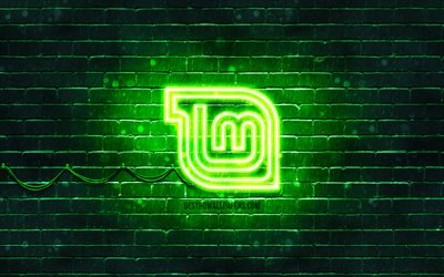 Linux Mint Mate green logo, 4k, green brickwall, Linux Mint Mate logo, Linux, Linux Mint Mate neon logo, Linux Mint Mate