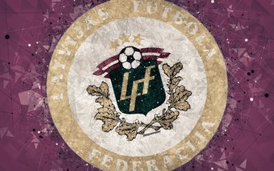Letonya Milli Futbol Takımı, 4k, geometrik sanat, logo, soyut, arka plan mor, UEFA, amblem, Letonya, futbol, grunge, stil, yaratıcı sanat