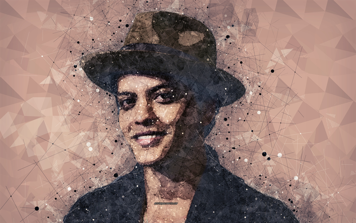 Bruno Mars, art, 4k, muotokuva, Peter Gene Hernandez, luova geometrinen art, kasvot, abstraktio, Amerikkalainen laulaja