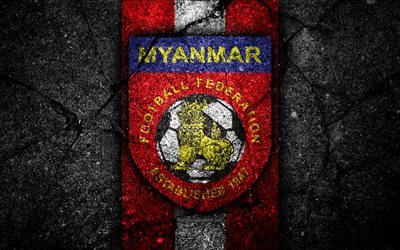 4k, Myanmar football team, logo, AFC, football, asphalt texture, soccer, Myanmar, Asia, Asian national football teams, Myanmar national football team