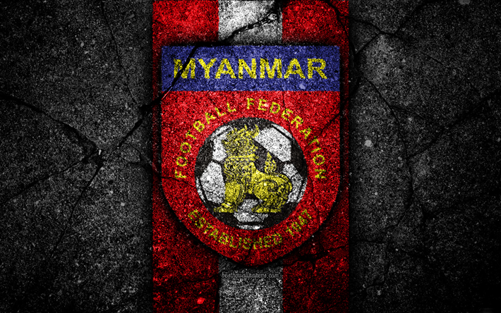 4k, le Myanmar, l&#39;&#233;quipe de football, logo, AFC, le football, l&#39;asphalte, la texture, le soccer, Asie, Asiatique &#233;quipes nationales de football, le Myanmar &#233;quipe nationale de football