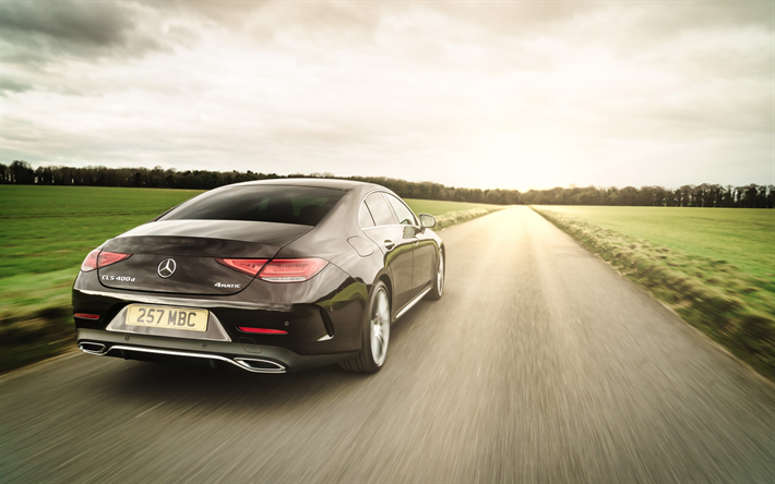 Mercedes-Benz CLS AMG, 2018, exterior, vista posterior, el negro, el sed&#225;n deportivo, negro nuevo CLS, los coches alemanes