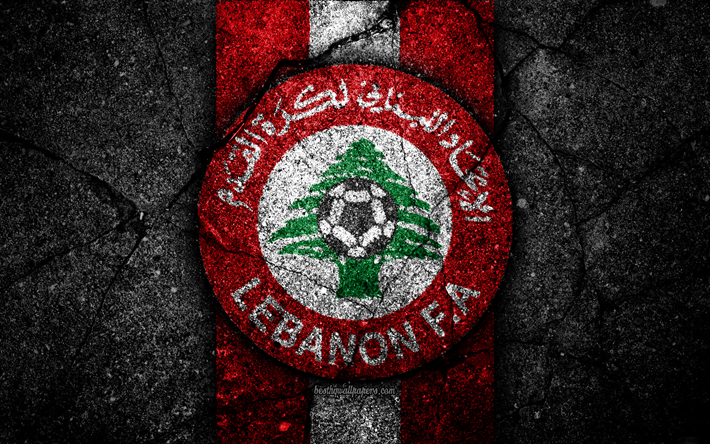 4k, レバノンサッカーチーム, ロゴ, AFC, サッカー, アスファルトの質感, レバノン, アジア, アジア国サッカーチーム, レバノン国立サッカーチーム