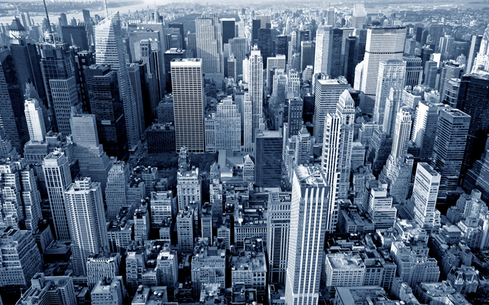 New York, cityscape, metropolis, monochrome photo, skyscrapers, Manhattan, USA