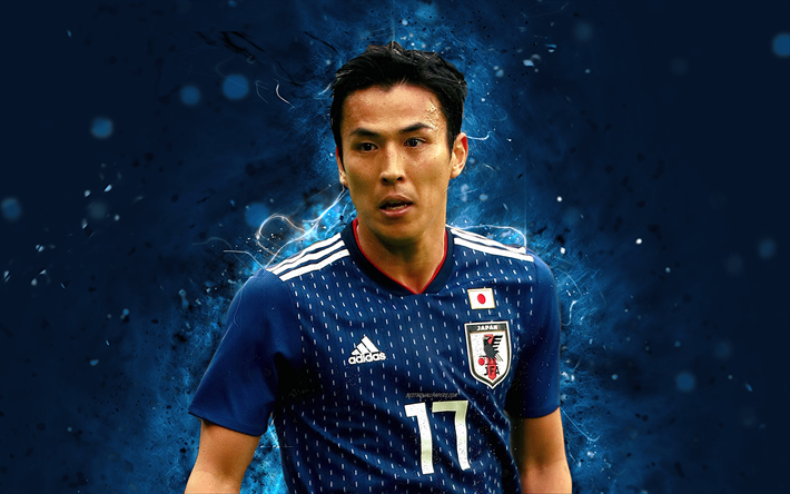 Makoto Hasebe, 4k, arte astratta, Squadra Nazionale giapponese, fan art, Hasebe, calcio, calciatori, luci al neon, squadra di calcio Giapponese