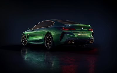 BMW M8 Gran Coupe Concept, 2018, rear view, exterior, new green M8, sports sedan, German cars, BMW