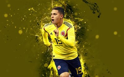 Juan Quintero, 4k, soyut sanat, Kolombiya Milli Takımı, fan sanat, Quintero, futbol, futbolcular, neon ışıkları, Kolombiyalı futbol takımı