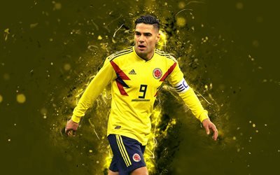 Radamel Falcao, 4k, arte astratta, Colombia, Squadra Nazionale, fan art, Falcao, calcio, calciatori, luci al neon, il Colombiano squadra di calcio